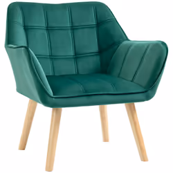 HOMCOM Luxe Velvet-Feel Accent Chair w/ Wide Arms Slanted Back Wood Legs Green