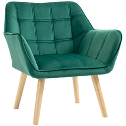 HOMCOM Luxe Velvet-Feel Accent Chair w/ Wide Arms Slanted Back Wood Legs Green