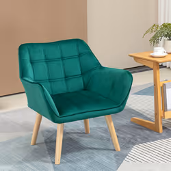 HOMCOM Luxe Velvet-Feel Accent Chair w/ Wide Arms Slanted Back Wood Legs Green