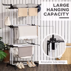 HOMCOM Foldable Clothes Drying Rack Steel Garment Dryer with Casters Black
