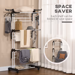 HOMCOM Foldable Clothes Drying Rack Steel Garment Dryer with Casters Black - Additional view 5