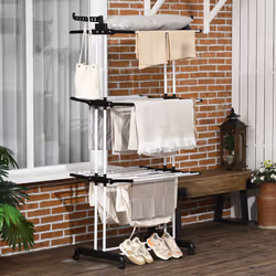 HOMCOM Foldable Clothes Drying Rack Steel Garment Dryer with Casters Black - Additional view 6