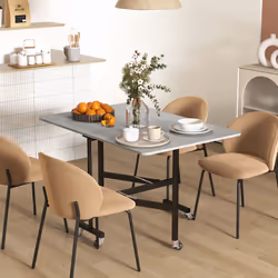 HOMCOM Drop Leaf Table with Wheels Folding Dining Table for Small Spaces, Grey
