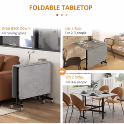 HOMCOM Drop Leaf Table with Wheels Folding Dining Table for Small Spaces, Grey