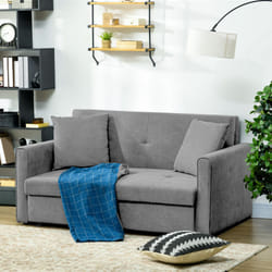 HOMCOM 2 Seater Sofa Bed Convertible Bed Settee w/ 2 Cushions Storage Light Grey