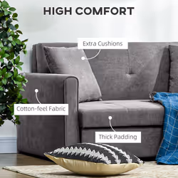 HOMCOM 2 Seater Sofa Bed Convertible Bed Settee w/ 2 Cushions Storage Light Grey - Additional view 4