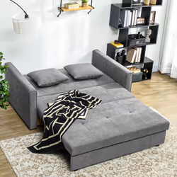 HOMCOM 2 Seater Sofa Bed Convertible Bed Settee w/ 2 Cushions Storage Light Grey - Additional view 5