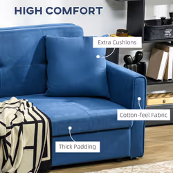 HOMCOM 2 Seater Sofa Bed Convertible Bed Settee w/ 2 Cushions Storage Blue - Additional view 4