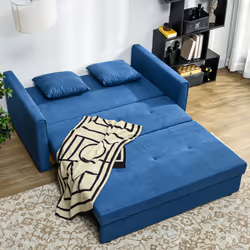 HOMCOM 2 Seater Sofa Bed Convertible Bed Settee w/ 2 Cushions Storage Blue - Additional view 5