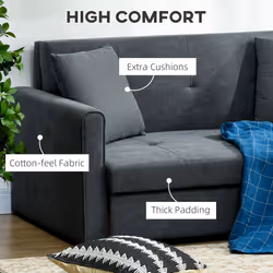 HOMCOM 2 Seater Sofa Bed Convertible Bed Settee w/ 2 Cushions Storage Dark Grey - Additional view 4