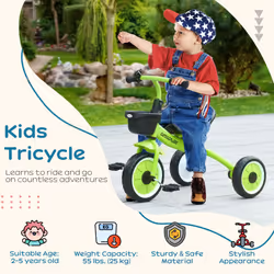 AIYAPLAY Trike W/ Adjustable Seat Basket, Kids Tricycle for 2-5 Years Old, Green