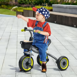 AIYAPLAY Trike W/ Adjustable Seat Basket, Kids Tricycle for 2-5 Years Old, Black