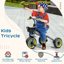 AIYAPLAY Trike W/ Adjustable Seat Basket, Kids Tricycle for 2-5 Years Old, Black