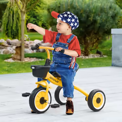 AIYAPLAY Trike W/ Adjustable Seat Basket, Kids Tricycle for 2-5 Years Old Yellow
