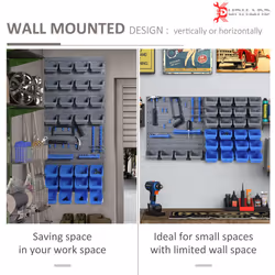 DURHAND 44 Pcs On-Wall Garage DIY Storage Unit Pegboard Tool Equipment Blue