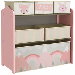 ZONEKIZ Kids Storage Units with 6 Boxes, Childrens Toy Storage Organiser, Pink