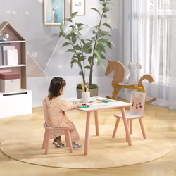 ZONEKIZ Kids Table and Chairs, Childrens Desk with 2 Chairs, Pink