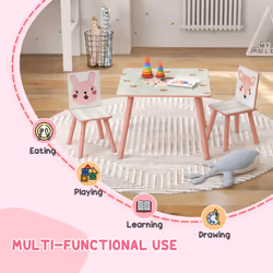 ZONEKIZ Kids Table and Chairs, Childrens Desk with 2 Chairs, Pink