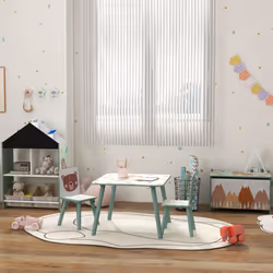 ZONEKIZ Kids Table and Chairs, Children Desk with 2 Chairs, Green - Additional view 6