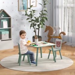 ZONEKIZ Kids Table and Chairs, Children Desk with 2 Chairs, Green - Additional view 7