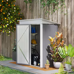 Outsunny Steel Garden Shed, Small Lean-to Shed for Bike, 5x3 ft, Grey