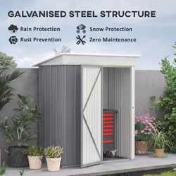 Outsunny Steel Garden Shed, Small Lean-to Shed for Bike, 5x3 ft, Grey