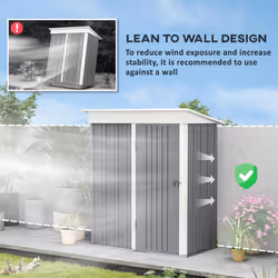 Outsunny Steel Garden Shed, Small Lean-to Shed for Bike, 5x3 ft, Grey - Additional view 4