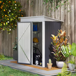 Outsunny Steel Garden Shed, Small Lean-to Shed for Bike, 5x3 ft, Dark Grey