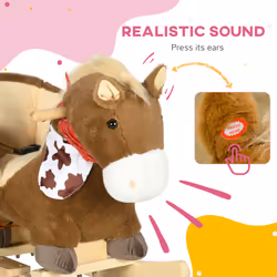 HOMCOM Kids Rocking Horse, Plush Baby Rocking Chair w/ Safety Harness, Sounds