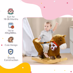 HOMCOM Kids Rocking Horse, Plush Baby Rocking Chair w/ Safety Harness, Sounds