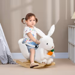 HOMCOM Kids Rabbit-Shaped Rocking Horse w/ Realistic Sounds, Safety Belt - White
