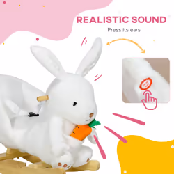HOMCOM Kids Rabbit-Shaped Rocking Horse w/ Realistic Sounds, Safety Belt - White
