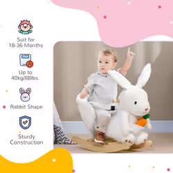 HOMCOM Kids Rabbit-Shaped Rocking Horse w/ Realistic Sounds, Safety Belt - White - Additional view 4