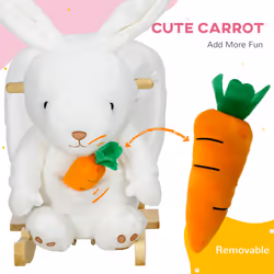 HOMCOM Kids Rabbit-Shaped Rocking Horse w/ Realistic Sounds, Safety Belt - White - Additional view 7