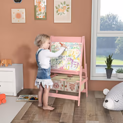 AIYAPLAY Kids Easel with Paper Roll, Blackboard, Whiteboard, Storage, Pink