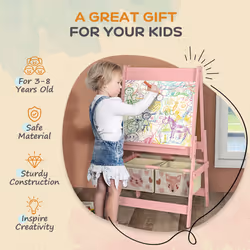 AIYAPLAY Kids Easel with Paper Roll, Blackboard, Whiteboard, Storage, Pink - Additional view 5