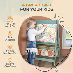 AIYAPLAY Kids Easel with Paper Roll, Blackboard, Whiteboard, Storage, Green - Additional view 5