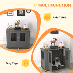 PawHut Dog Crate Kennel Cage for Medium Large Dog, Indoor End Table, Grey