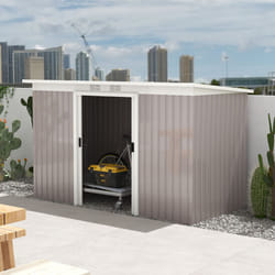 Outsunny 9 x 4FT Metal Garden Storage Shed w/ 2 Door, Light Grey