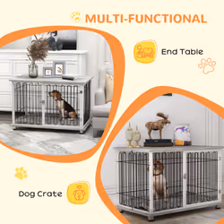 PawHut Dog Crate Furniture End Table w/ Soft Washable Cushion, Lockable Door - Additional view 4