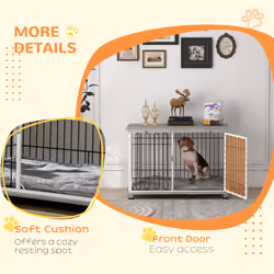 PawHut Dog Crate Furniture End Table w/ Soft Washable Cushion, Lockable Door - Additional view 5