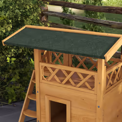 PawHut Outdoor Cat House w/ Balcony Stairs Roof, Natural Wood Finish - Additional view 5