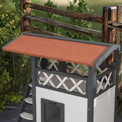 PawHut Outdoor Cat House w/ Balcony Stairs Roof, White - Additional view 5