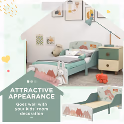 ZONEKIZ Toddler Bed Frame, Kids Bedroom Furniture for Ages 3-6 Years, Green