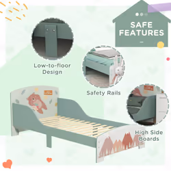 ZONEKIZ Toddler Bed Frame, Kids Bedroom Furniture for Ages 3-6 Years, Green - Additional view 4
