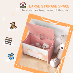 ZONEKIZ Toy Box, Kids Toy Chest with Lid, Safety Hinge - Pink - Additional view 5