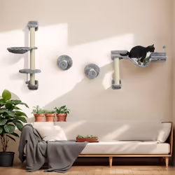 PawHut Cat Wall Furniture with Hammock, Perches, Ladder, Scratching Post, Grey