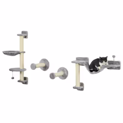 PawHut Cat Wall Furniture with Hammock, Perches, Ladder, Scratching Post, Grey - Additional view 8