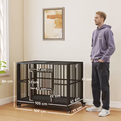 PawHut 43" Foldable Heavy Duty Dog Crate w/ Locks, Removable Tray, Wheels - Additional view 2