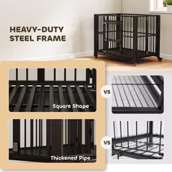 PawHut 43" Foldable Heavy Duty Dog Crate w/ Locks, Removable Tray, Wheels - Additional view 4